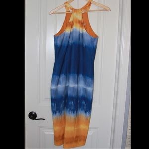 Formal Colorful High-Neck Midi Dress